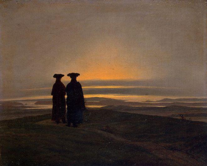 Caspar David Friedrich-2 hommes dans le crépuscule sombre