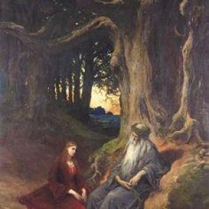 Femme et vieux sage sous arbre