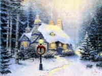 Maison et sapin de noël-Thomas Kinkade